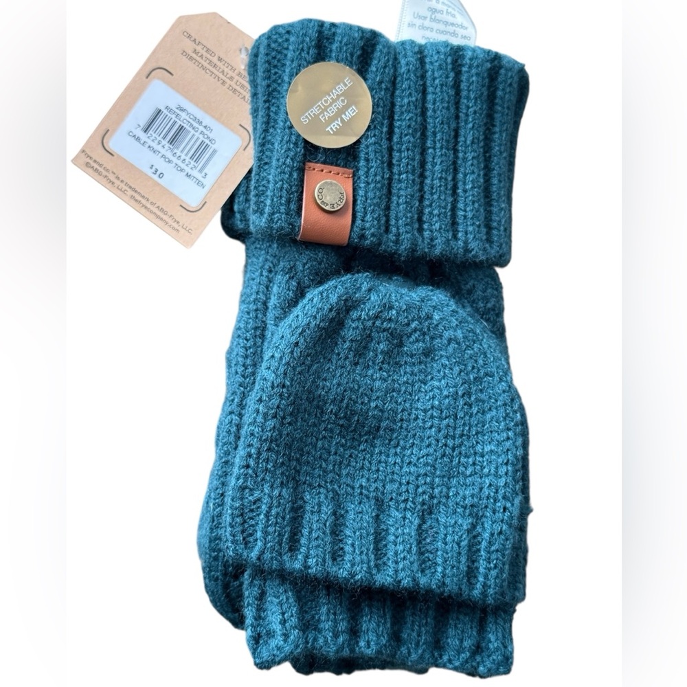 Frye & Co Convertible Women Mittens Cable Knit Teal One Size NWT